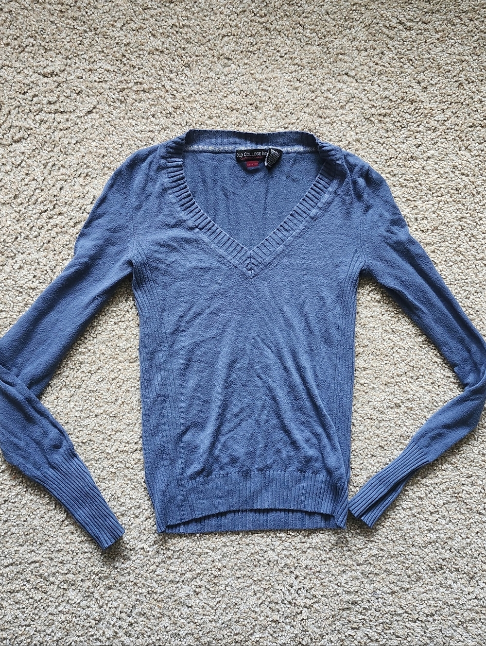 Blue V-Neck Knit Sweater